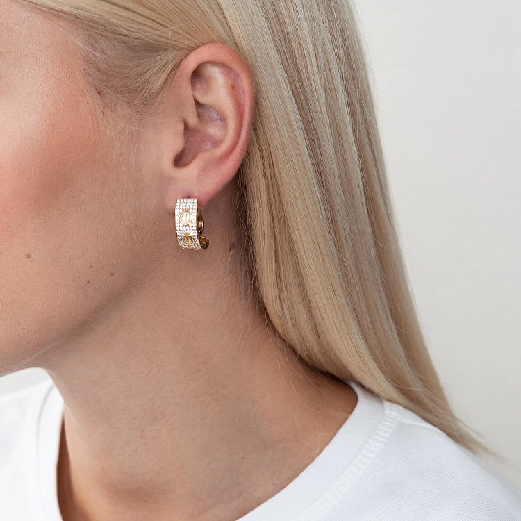 Золоті сережки "Love" з фіанітами с04932 від ювелірного магазину Онікс - 1