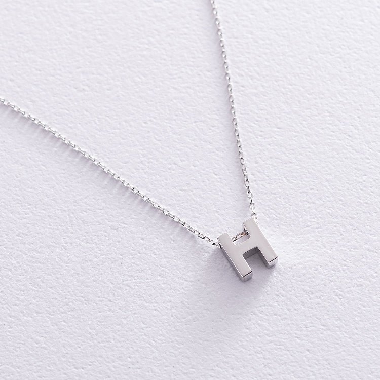 Кольє з буквою "Н" в білому золоті кол01254Н від ювелірного магазину Онікс