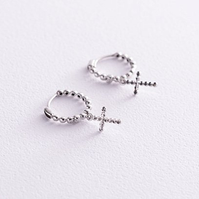 Сережки "Хрестики" в білому золоті с05939
