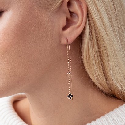 Золоті сережки - протяжки "Конюшина" (емаль) с07613 №2