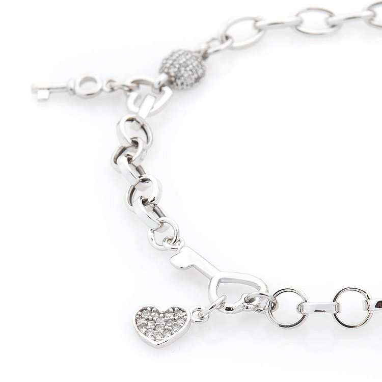 Золотой браслет "Сердечка" с фианитами б03429 от ювелирного магазина Оникс - 1