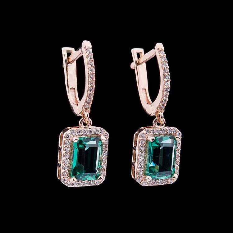 Золоті сережки з празіолітом і фіанітами с04176 від ювелірного магазину Онікс