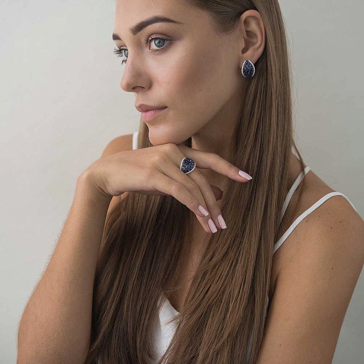 Эксклюзивное золотое кольцо с бриллиантами и сапфирами MR16801gm от ювелирного магазина Оникс - 4