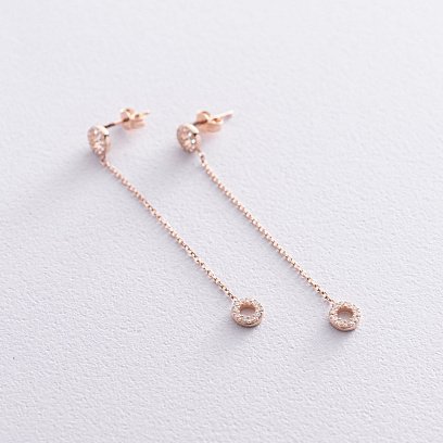 Серьги - пусеты "Кружочки" в красном золоте (фианиты) с07270 №2