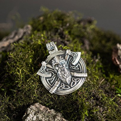 Серебряный кулон "Викинг с топорами" 266 №5