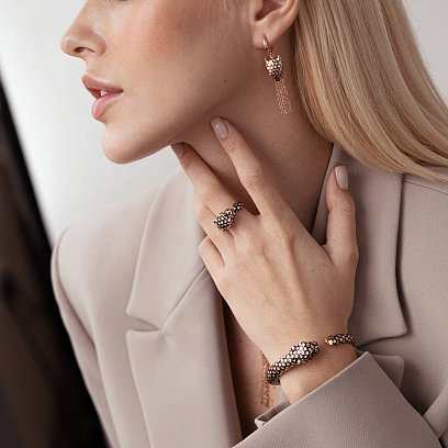 Золотые серьги "Пантеры" (эмаль, фианиты) с07715 №2