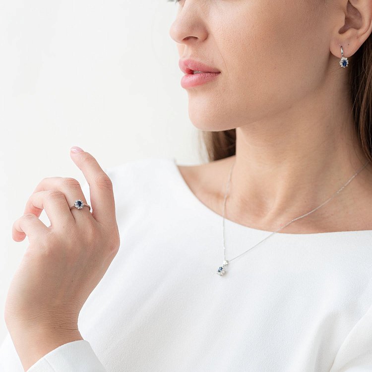 Золота каблучка з діамантами і сапфіром JMSR8525 від ювелірного магазину Онікс - 1