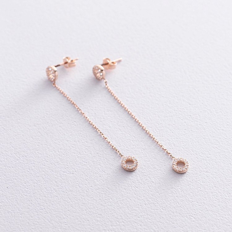 Серьги - пусеты "Кружочки" в красном золоте (фианиты) с07270 от ювелирного магазина Оникс - 1