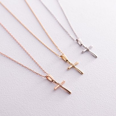 Золотое колье "Крестик" с фианитами кол02196 №3