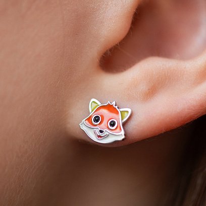 Дитячі сережки - пусети "Лисичка" у сріблі (емаль) 1066 №6