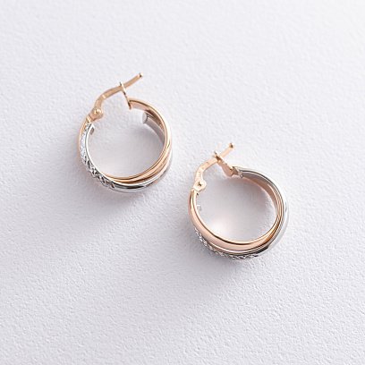 Серьги - кольца "Сплетение" (красное и белое золото) с07086 №3