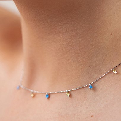 Патриотическое колье в серебре (голубые и желтые фианиты) 181265 №4