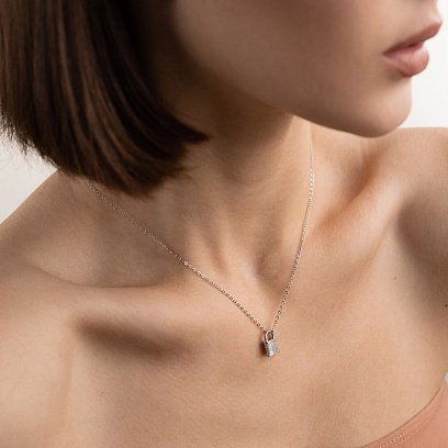 Серебряное колье "Замочек" с фианитами 181174 №3