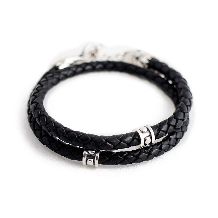 Кожаный браслет Crixus Double с серебряными вставками t20-02 от ювелирного магазина Оникс - 3