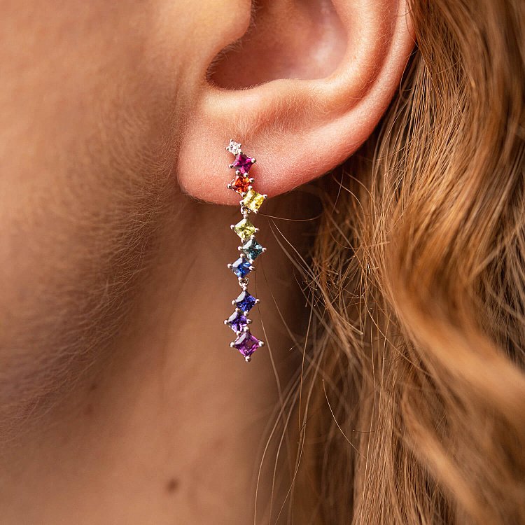 Золотые серьги - пусеты с разноцветными сапфирами сб0449nl - 3 Золотые серьги - пусеты с разноцветными сапфирами сб0449nl от ювелирного магазина Оникс - 3