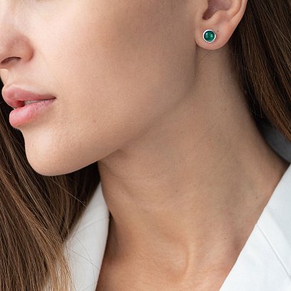 Срібні сережки-пусети з оніксом 122166 №2