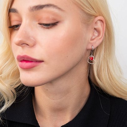 Срібні сережки "Сердечка" з емаллю 122220 №2