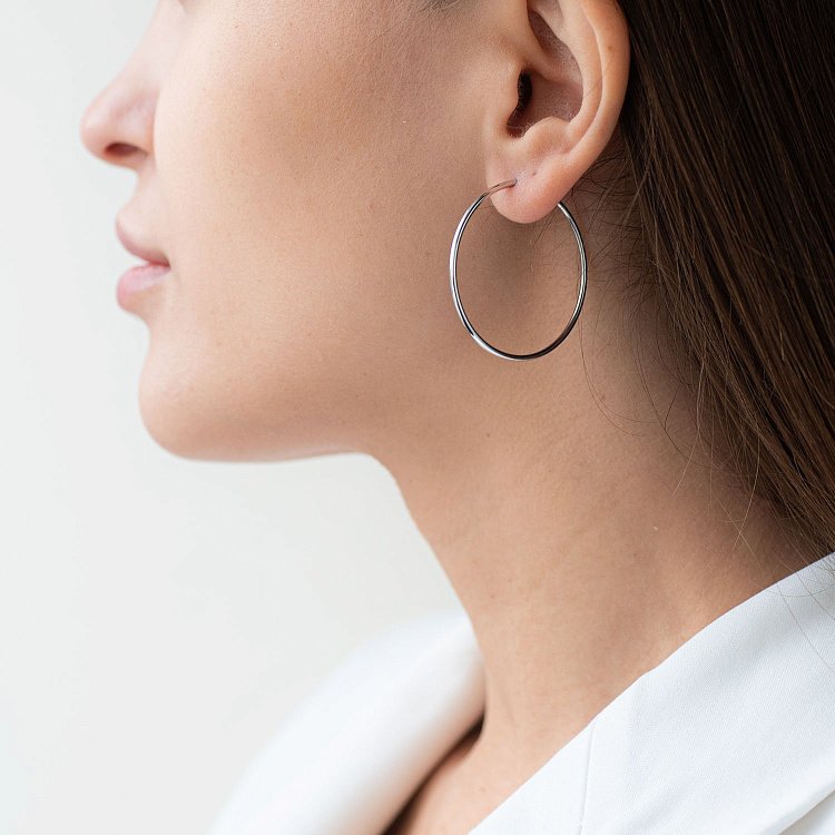 Серьги - кольца в серебре (3.5 см) 122885 от ювелирного магазина Оникс - 1