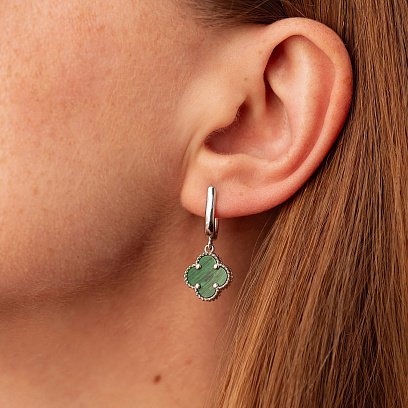 Серебряные серьги "Клевер" с малахитом 123357 №4