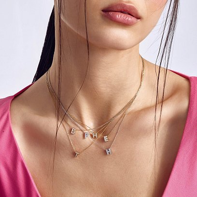 Кольє з буквою "В" в жовтому золоті (фіаніти) кол01165В №18