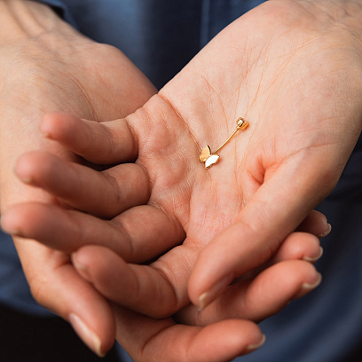 Золотой пирсинг в пупок "Бабочка" с фианитами пир00259 №2