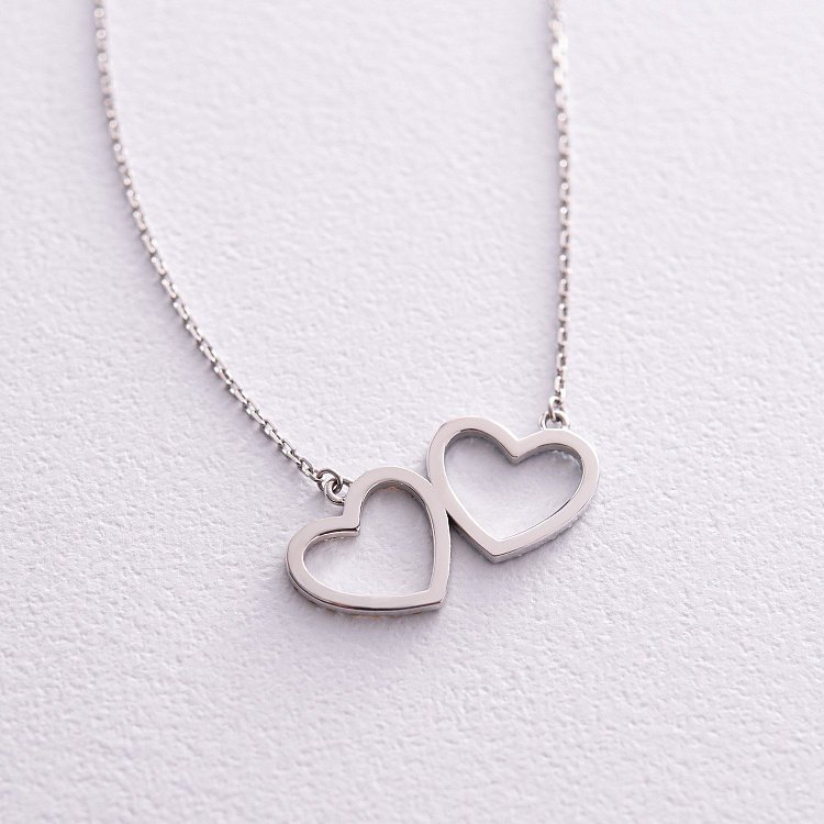 Золоте кольє "Сердечки" з блакитними і жовтими діамантами 727151121 від ювелірного магазину Онікс - 2