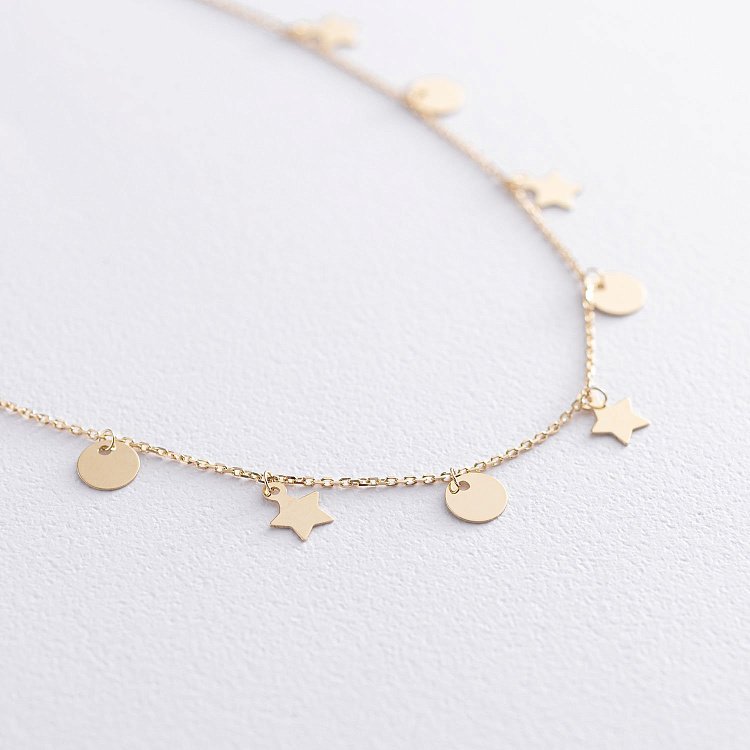 Кольє "Монетки та зірочки" в жовтому золоті кол01744 від ювелірного магазину Онікс - 2