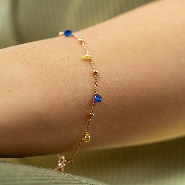 Золотой браслет "Независимая" с шариками (синие и желтые фианиты) б05326 от ювелирного магазина Оникс - 3