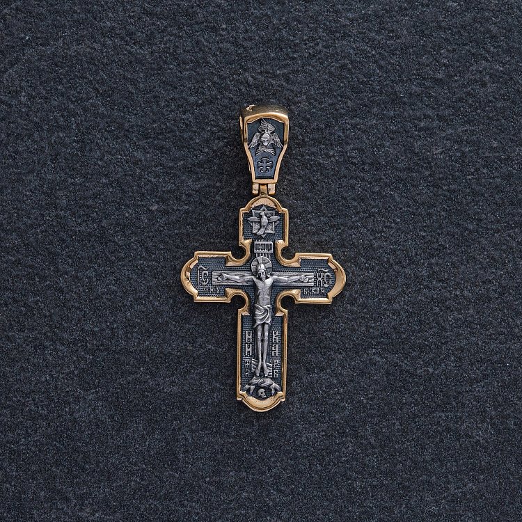 Православный серебряный крест "Распятие Христово. Икона Божией Матери" 133049 от ювелирного магазина Оникс - 2