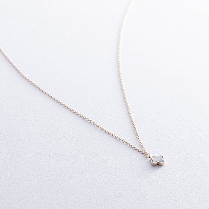 Золотое колье "Клевер" с перламутром кол02468 №3