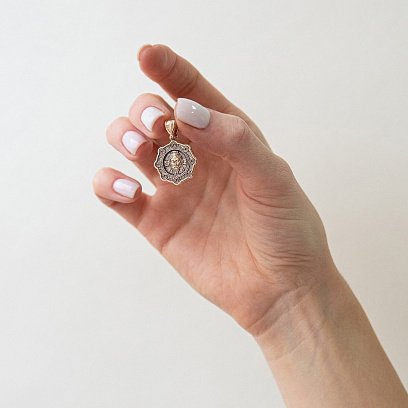 Золотая православная подвеска "Спас Нерукотворный. Молитва" п03637 №2