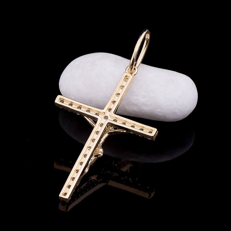 Золотой крестик с фианитами п02114 - 1 Золотой крестик с фианитами п02114 от ювелирного магазина Оникс - 1