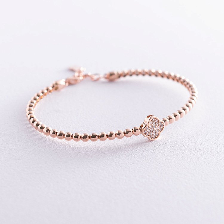 Золотой браслет "Клевер" (фианит) б04138 от ювелирного магазина Оникс