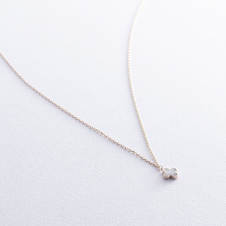 Золотое колье "Клевер" с перламутром кол02468 от ювелирного магазина Оникс - 2