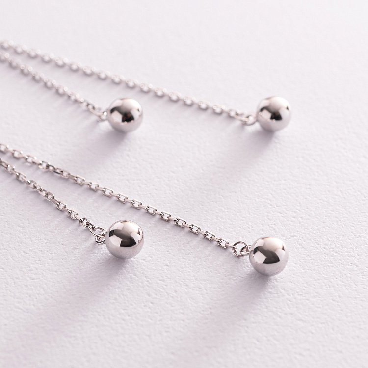 Срібні сережки "Кульки" на ланцюжку 123149 від ювелірного магазину Онікс - 5