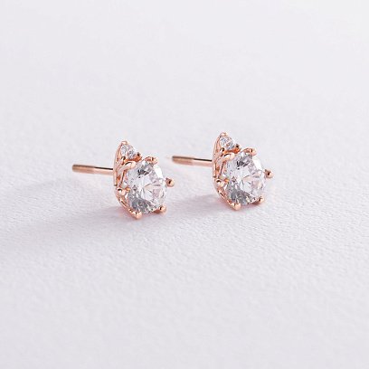 Золоті сережки - пусети з фіанітами с04082 №3