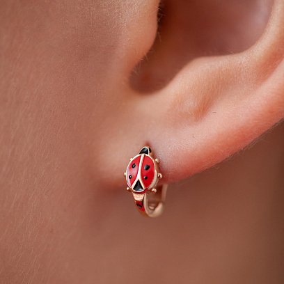 Золотые детские серьги "Божьи коровки" с04782 №4