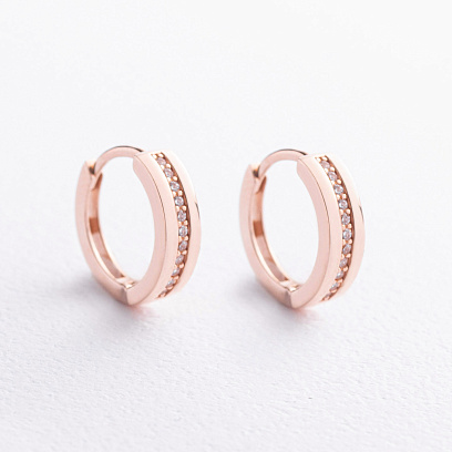 Серьги - кольца с фианитами (красное золото) с07983