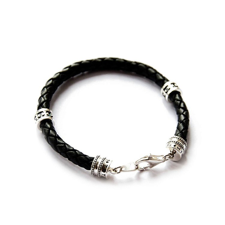 Шкіряний браслет Symbols (мальтійський хрест) з срібними вставками t50-02 від ювелірного магазину Онікс