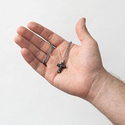 Чоловіче кольє "Хрест" c чорними фіанітами ZANCAN EHC053 №5