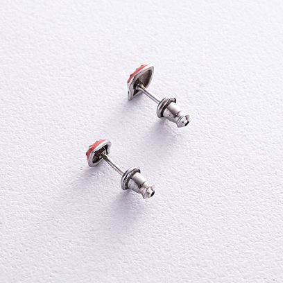 Срібні сережки - пусети "Полуничка" з емаллю 765 №3