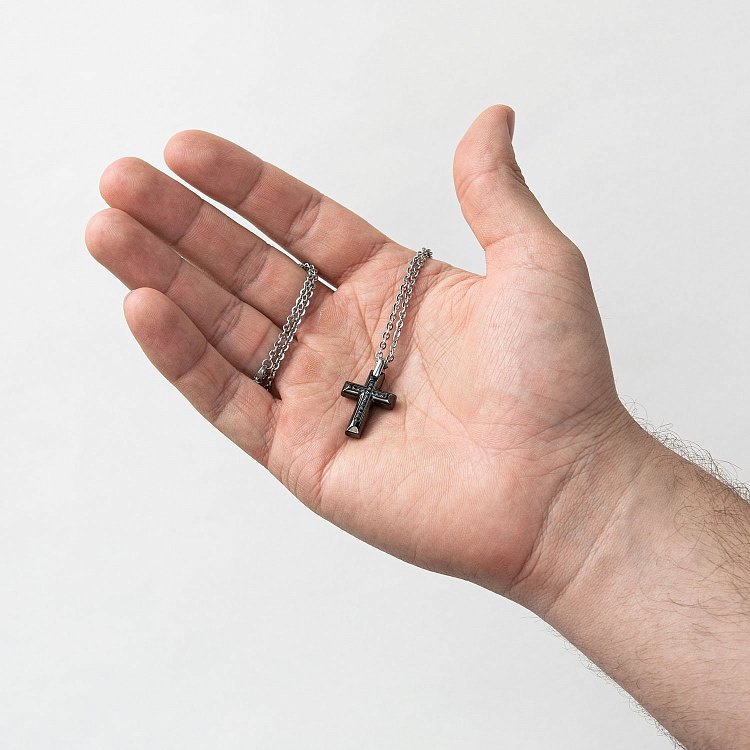 Чоловіче кольє "Хрест" c чорними фіанітами ZANCAN EHC053 від ювелірного магазину Онікс - 4