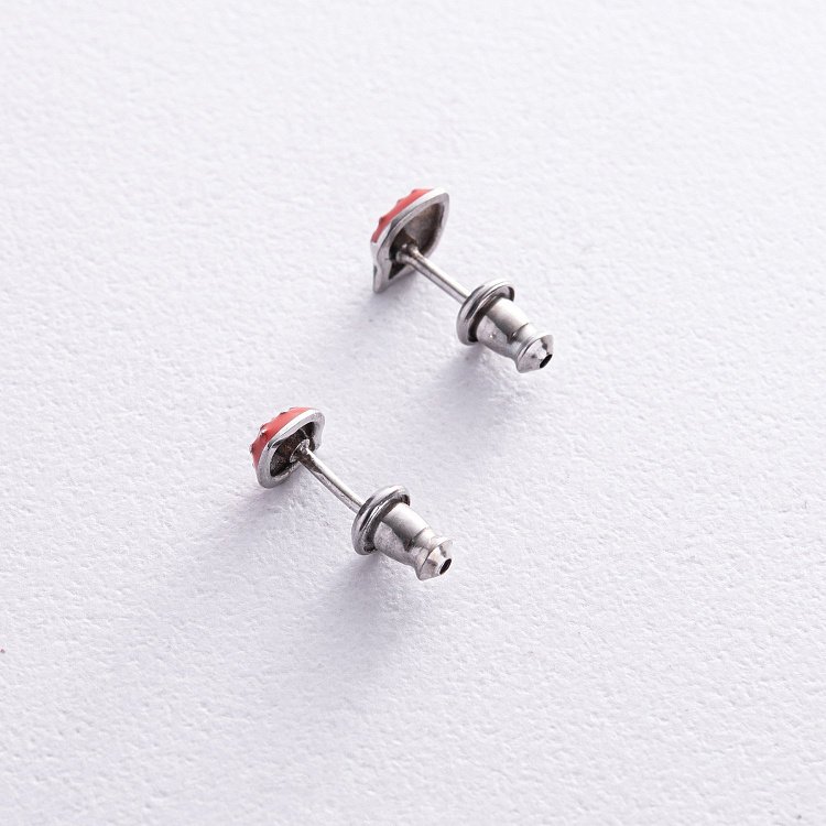 Срібні сережки - пусети "Полуничка" з емаллю 765 від ювелірного магазину Онікс - 2