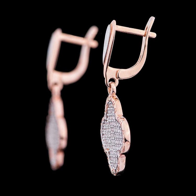 Золотые серьги "Клевер" (фианиты) с04300 - 2 Золотые серьги "Клевер" (фианиты) с04300 от ювелирного магазина Оникс - 2