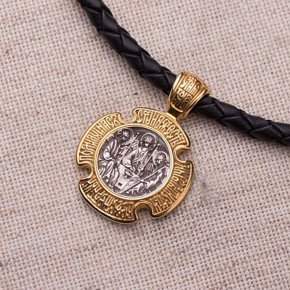 Серебряная ладанка с позолотой "Троица. Божия Матерь "Знамение" 131666 №4