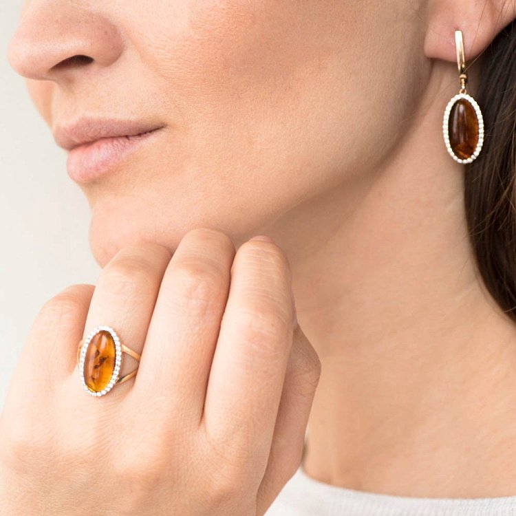 Золоті сережки (бурштин, фіаніт) с05380 від ювелірного магазину Онікс - 3