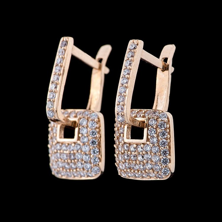 Золотые серьги (фианиты) с01591 от ювелирного магазина Оникс - 1