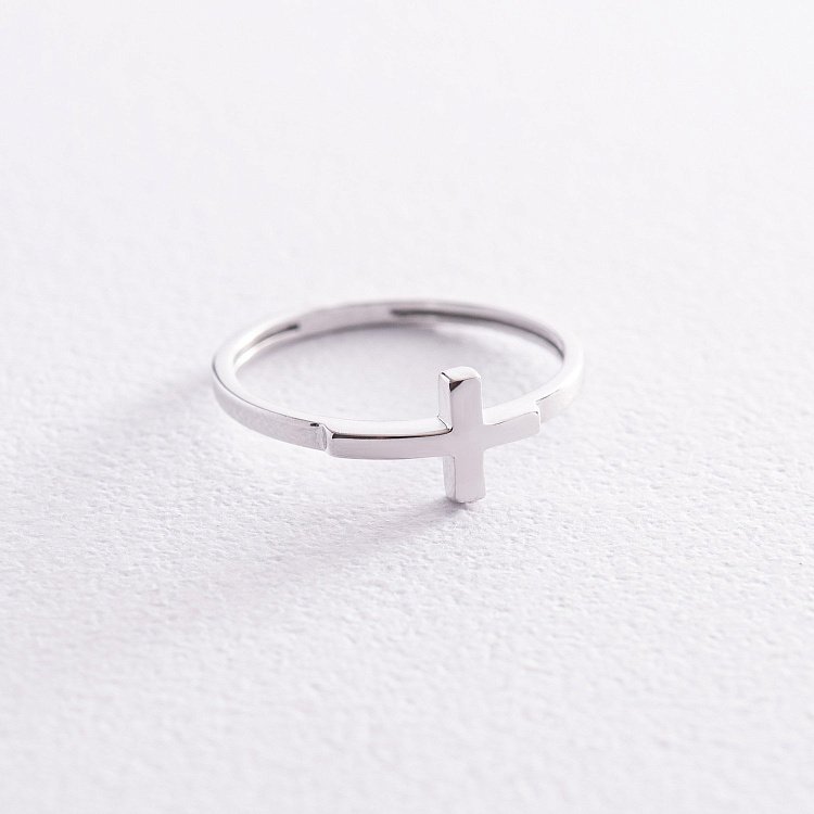 Каблучка "Хрестик" у білому золоті к07210 від ювелірного магазину Онікс