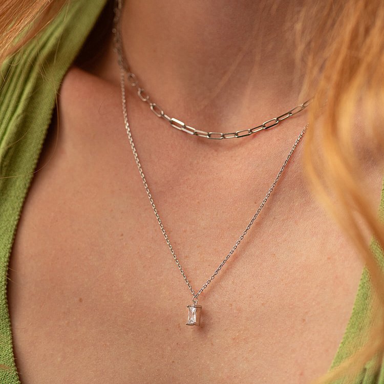 Подвійне срібне кольє (фіаніт) 908-01591 від ювелірного магазину Онікс - 5