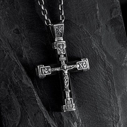 Серебряный крест "Распятие. Спаси и Сохрани" с эбеновым деревом mini 1061 №9